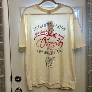 Guess Cream Short Sleeve Tee with Red Logo